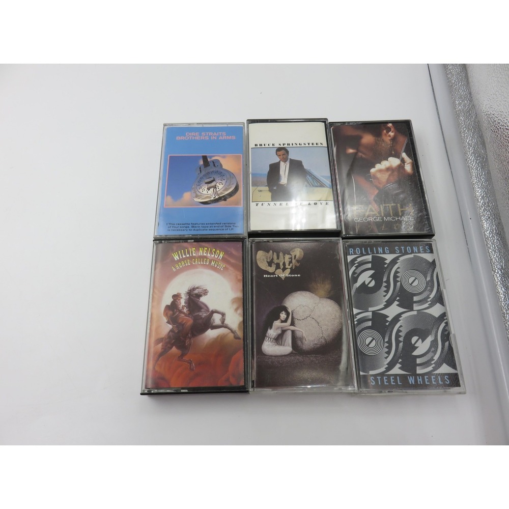 6 Vintage 80s Cassette Tape Lot Dire Straits Rolling Stones Cher George Michael
